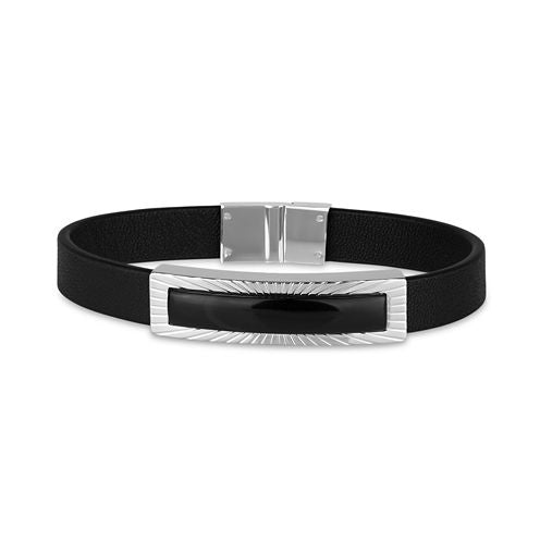 Mens Black Onyx Stainless Steel Id Bracelet