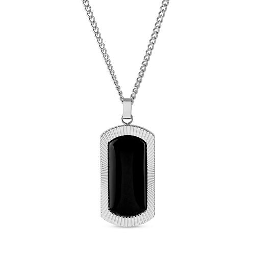 Mens Black Onyx Stainless Steel Dog Tag Pendant Necklace