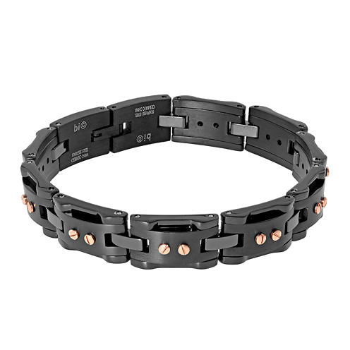 Mens Black IP Stainless Steel Chain Bracelet