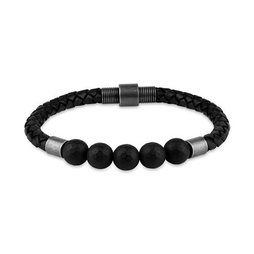 Mens Black Hematite Stainless Steel Beaded Bracelet