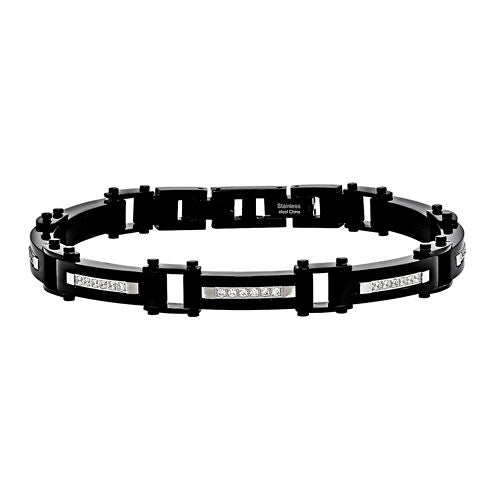 Mens Black Cubic Zirconia Stainless Steel Chain Bracelet