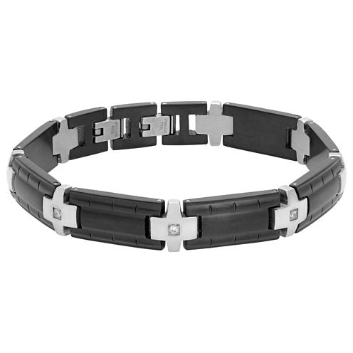 Mens 8.5 Inch 1/8 CT. T.W. Diamond Stainless Steel Link Bracelet