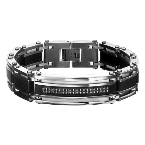 Mens 8 1/2 Inch Clear Cubic Zirconia Stainless Steel Link Bracelet