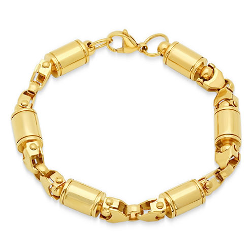 Mens 8 1/2 Inch 18K Gold over Stainless Steel Chain Bracelet