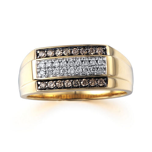 Mens 3/8 CT. T.W. Champagne and White Diamond 10K Yellow Gold Ring