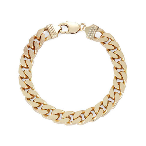 Mens 18K Yellow Gold Over Silver 9", 9.8mm Curb Chain Bracelet