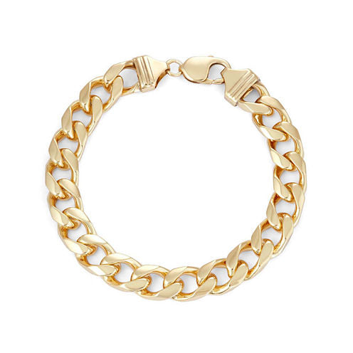 Mens 18K Yellow Gold Over Silver 9", 11mm Curb Chain Bracelet