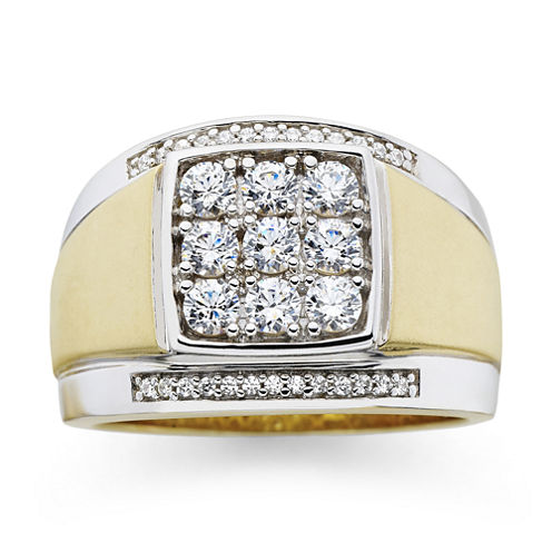 Mens 14K Gold-Plated Silver Cubic Zirconia Ring