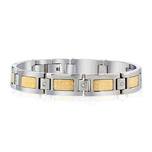 Mens 1/7 C.T. TW. Diamond 18K Gold and Stainless Steel Bracelet