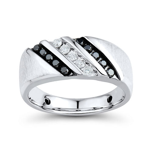 Mens 1/2 CT. T.W. White and Color-Enhanced Black Diamond Sterling Silver Comfort Fit Ring