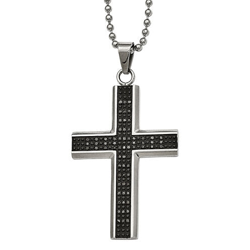 Mens 1/2 CT. T.W. Color-Enhanced Black Diamond Stainless Steel Cross Pendant