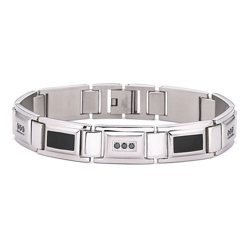 Mens 1/2 CT. T.W. Black Diamond Steel Bracelet