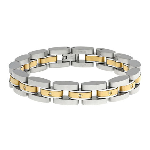 Mens 1/10 CT. T.W. Diamond Two-Tone Stainless Steel Link Bracelet