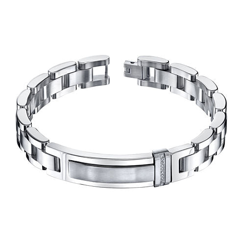 Mens 1/10 CT. T.W. Diamond Stainless Steel ID Bracelet