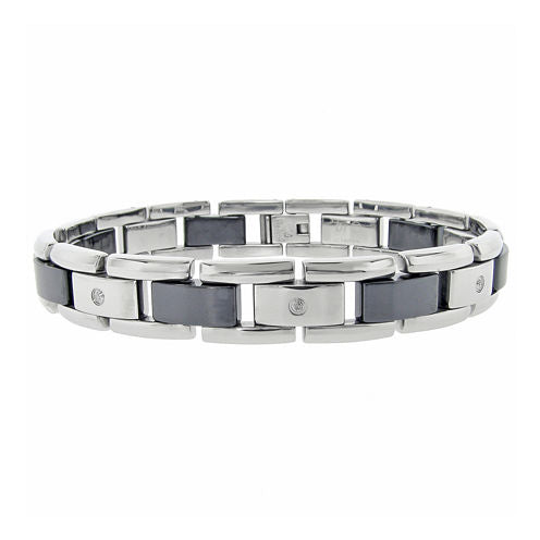 Mens 1/10 CT. T.W. Diamond Stainless Steel & Black Ceramic Bracelet