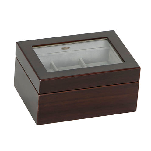 Mele & Co. Glass Top Wooden Watch Box in Mahogany Finish