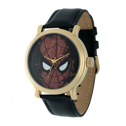 Marvel® Vintage Spider-Man® Mens Black Leather Strap Watch