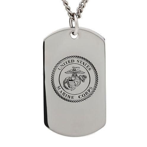 Marine Corps Sterling Silver Dog Tag Pendant Necklace