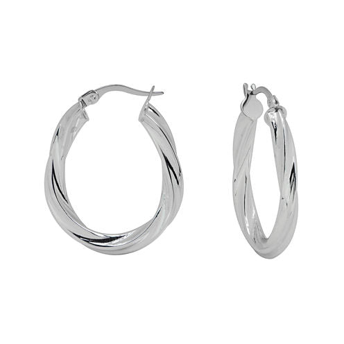 Made in Italy 14K White Gold Oval Twisted Hoop Earrings