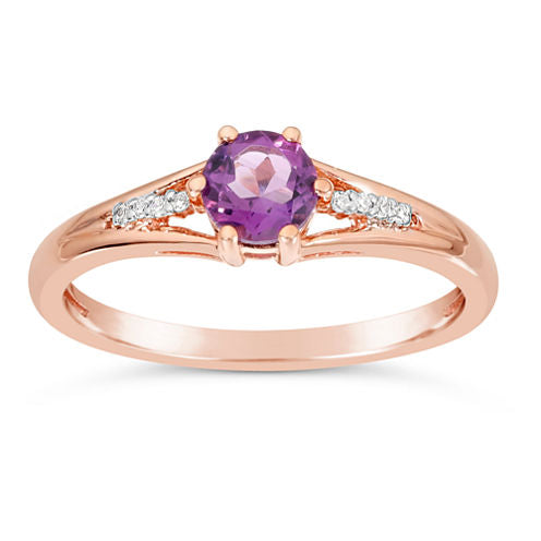 Womens Diamond Accent Purple Amethyst 10K Gold Cocktail Ring