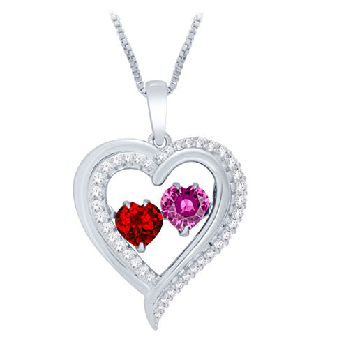 Love in Motion™ Lab-Created Ruby & Pink Sapphire Heart Pendant Necklace in Sterling Silver