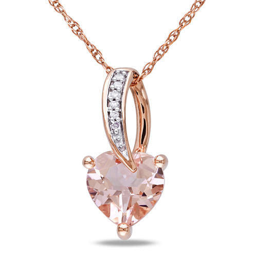 Womens Diamond Accent Pink Morganite 10K Rose Gold Heart Pendant