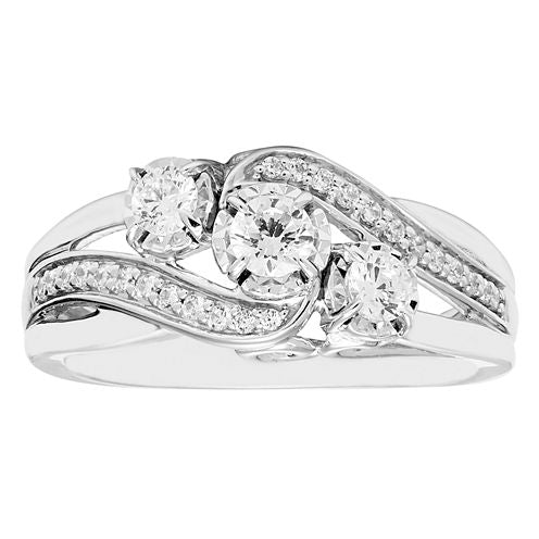 Love Lives Forever Womens 1/2 CT. T.W. Round White Diamond 10K Gold 3-Stone Ring