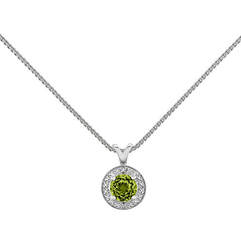 Womens Diamond Accent Genuine Green Peridot Sterling Silver Pendant Necklace