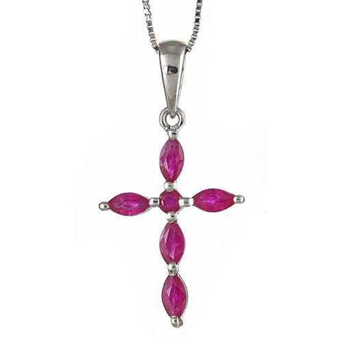 LIMITED QUANTITIES! Red Lead Glass-Filled  Ruby Cross Pendant Necklace in 14K Gold