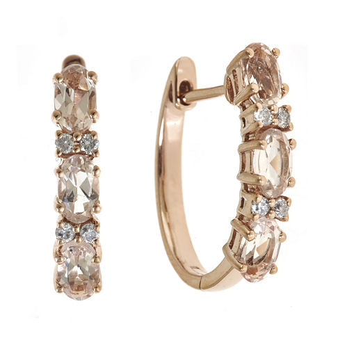 LIMITED QUANTITIES Genuine Morganite and 1/10 CT. T.W. Diamond Hoop Earrings