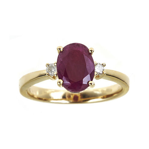 LIMITED QUANTITIES  Oval Lead Glass-Filled Indian Ruby and Diamond-Accent Ring