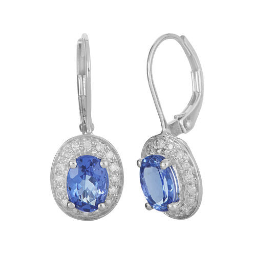 LIMITED QUANTITIES  Genuine Tanzanite and 1/5 CT. T.W. Diamond 14K White Gold Drop Earrings