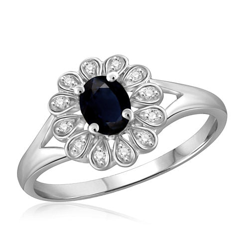 Womens Diamond Accent Blue Sapphire Sterling Silver Cocktail Ring