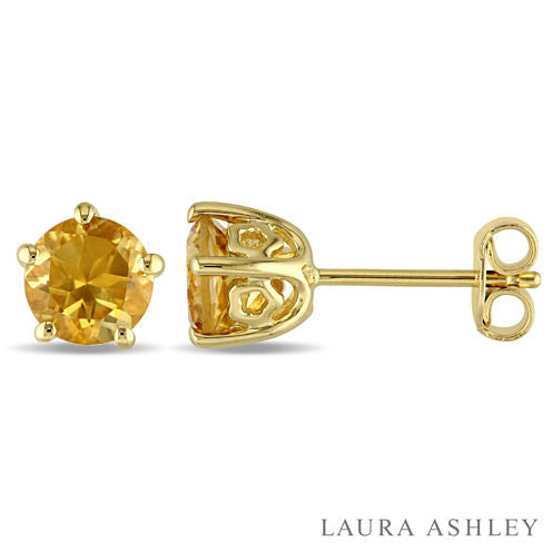 Laura Ashley Genuine Yellow Citrine 18K Gold Over Silver 6.9mm Stud Earrings