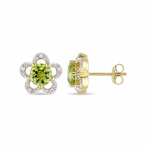 Laura Ashley Diamond Accent Genuine Green Peridot 10K Gold 10.8mm Stud Earrings