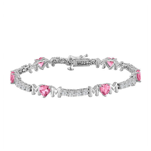 Lab-Created Sterling Silver Pink Sapphire and Cubic Zirconia Mom Bracelet