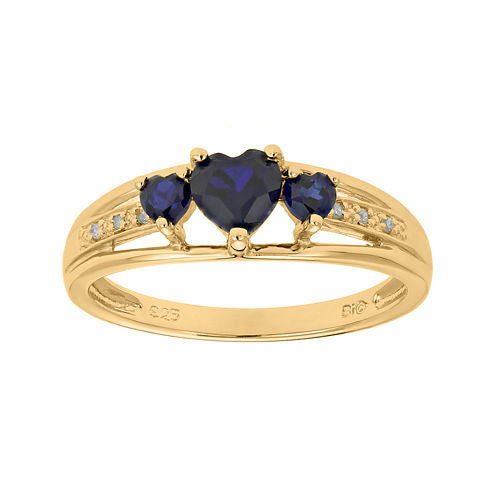 Lab-Created Sapphire and Diamond-Accent 3-Stone Heart Ring