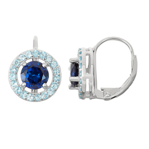 Lab-Created Sapphire & Genuine Blue Topaz Sterling Silver Leverback Earrings