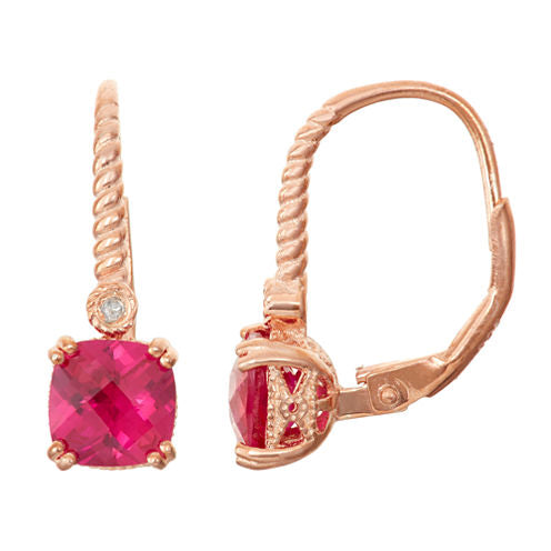 Lab-Created Ruby & Diamond Accent 14K Rose Gold Over Silver Leverback Earrings