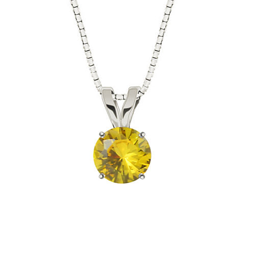 Lab-Created Round Yellow Sapphire 10K White Gold Pendant Necklace