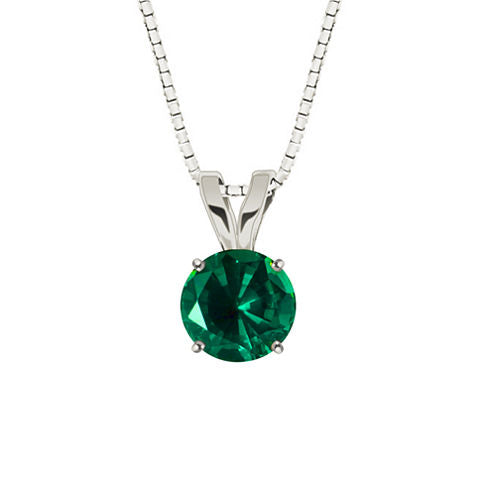 Lab-Created Round Emerald 10K White Gold Pendant Necklace