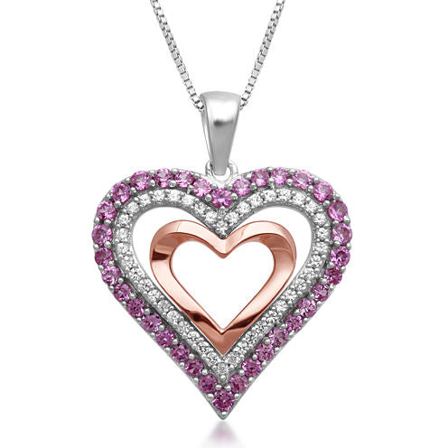 Lab-Created Pink and White Sapphire Heart Pendant Necklace