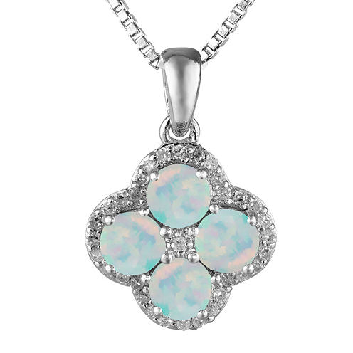 Lab-Created Opal and White Topaz Flower Sterling Silver Pendant Necklace