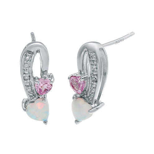 Lab-Created Opal and Pink Sapphire Sterling Silver Double-Heart Earrings