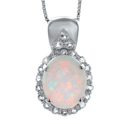 Lab-Created Opal and Genuine White Topaz Sterling Silver Pendant Necklace