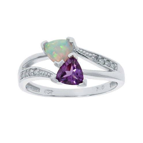 Lab-Created Opal and Genuine Amethyst Sterling Silver Ring