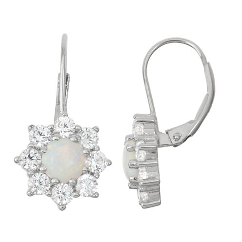 Lab-Created Opal & White Sapphire Sterling Silver Leverback Earrings