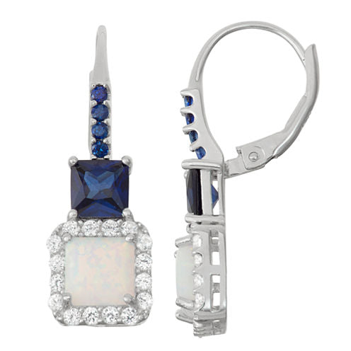 Lab-Created Opal & Sapphire Sterling Silver Leverback Earrings