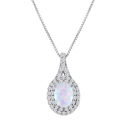 Lab-Created Opal & Lab-Created White Sapphire Sterling Silver Pendant Necklace