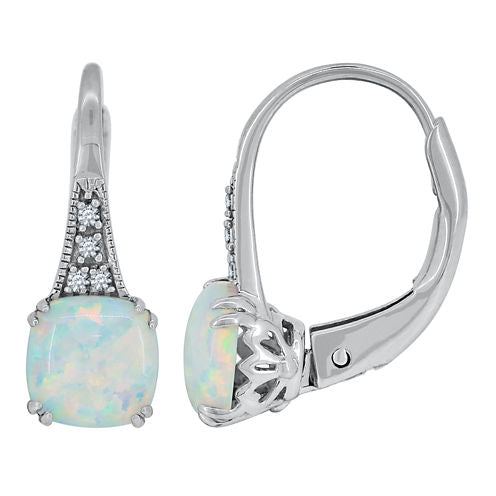 Lab-Created Opal & Lab-Created White Sapphire Sterling Silver Drop Earrings